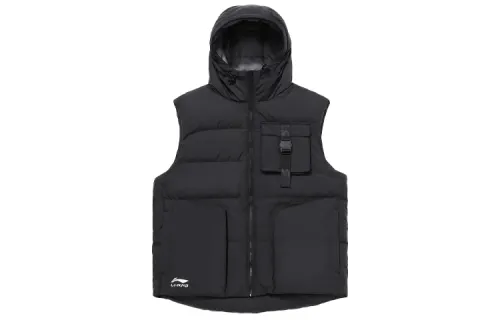 Li Ning Down Vests Men's New Standard Black Hooded Non Detachable Moderate Workwear