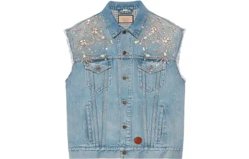 GUCCI Vests Men's Blue Lapel Moderate Denim