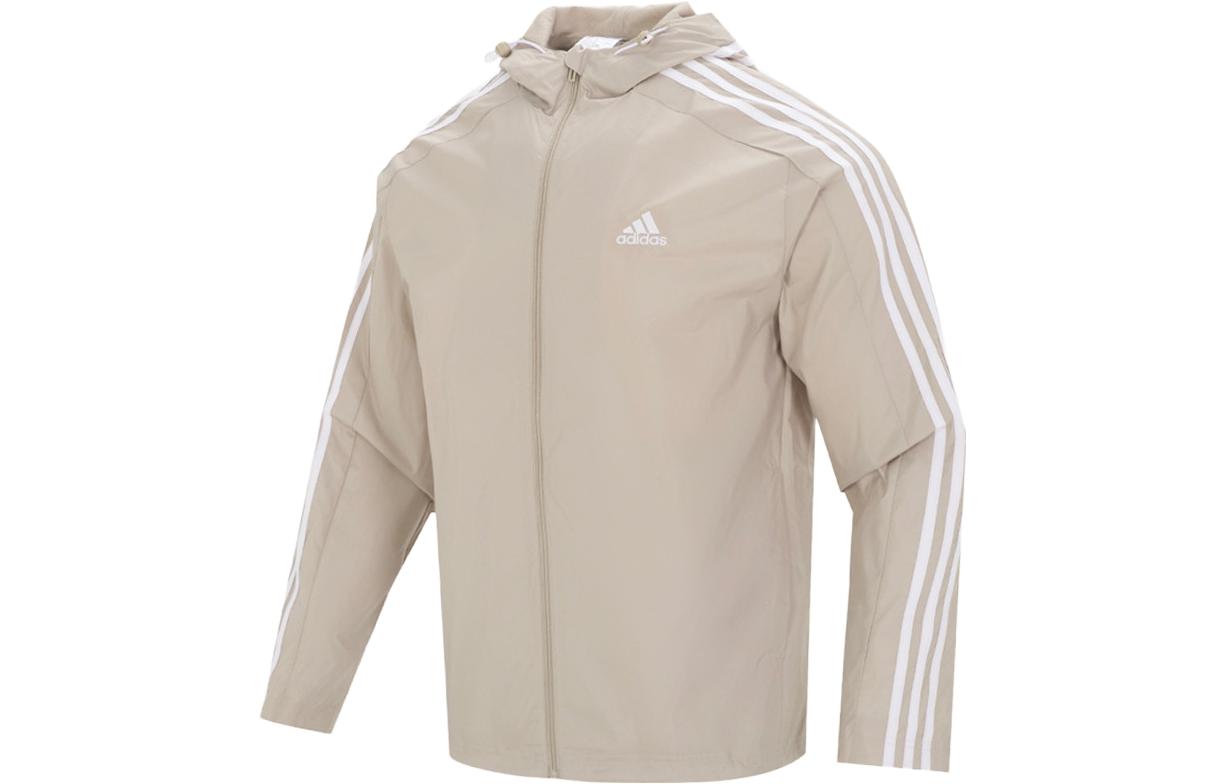 Adidas, travel windproof khaki jacket for leisure with hood, for running