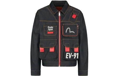 EVISU Denim Jackets Men's Denim Blue Lapel Moderate