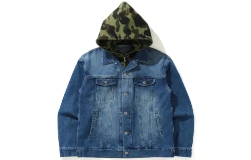 A BATHING APE Bape Denim Jackets Men's Blue Detachable Hood Moderate Straight Fit