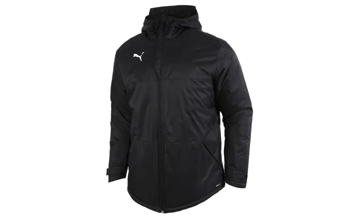 PUMA Fleece Lined Thermal Logo Windproof Casual Sports Hooded Puffer Jacket Winter Men's Black