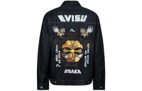 EVISU Denim Jackets Men's Denim Blue V Neck Moderate Other