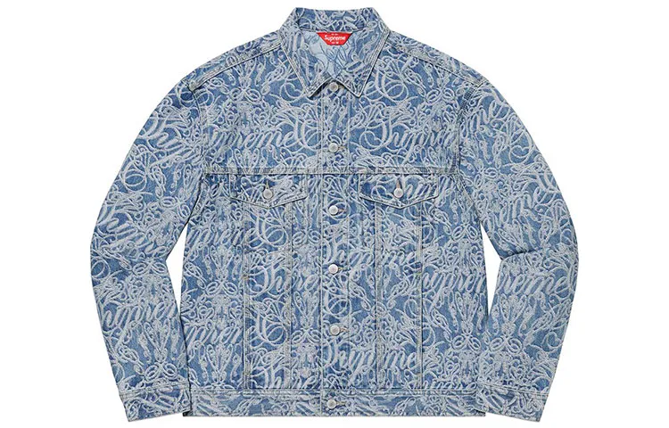 Supreme Script Jacquard Denim Trucker Jacket Washed Black