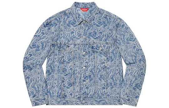 Supreme Script Jacquard Denim Trucker Jacket Washed Black
