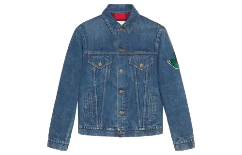 GUCCI Denim Jackets Men's Blue Lapel Moderate Straight Fit