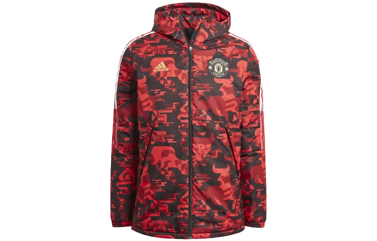 Adidas Manchester United Puffer Jackets Men's Natural Red Hooded Moderate Other