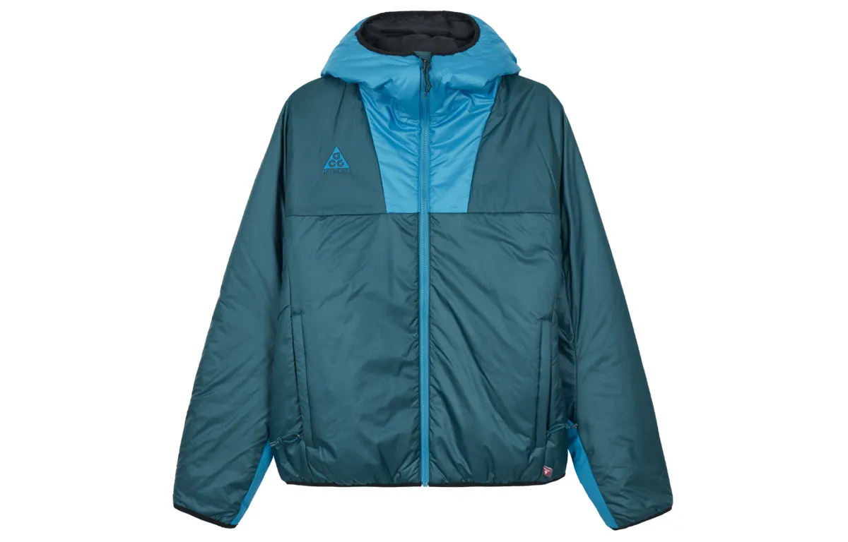Nike ACG Puffer Jackets Unisex Blue Hooded Moderate Patchwork Puffer Jacket
