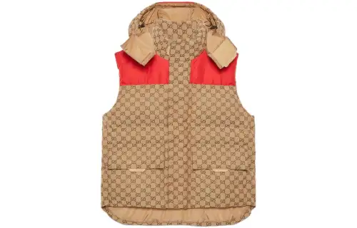 GUCCI Down Vests Men's Khaki Hooded Moderate
