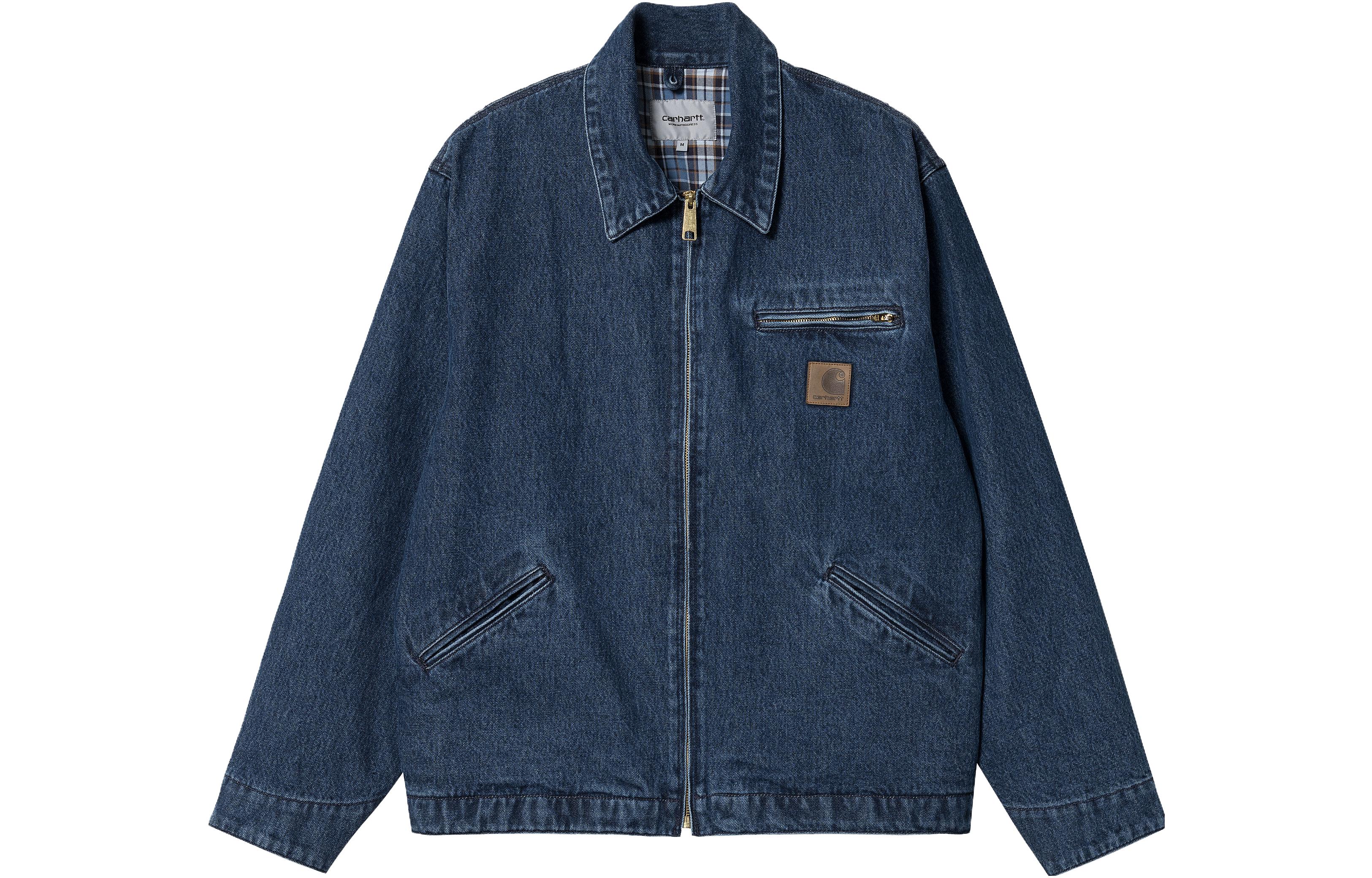 Carhartt WIP SS23 Stone Washed Rider Jacket J97 classic zipper lapel flannel lining distressed Detroit jacket rider denim jacket men and women same style washed blue