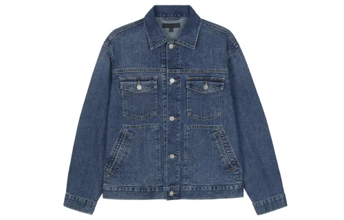 UNIQLO Denim Jackets Men's Royal Blue Lapel Moderate Straight Fit