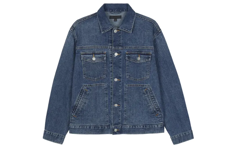 UNIQLO Denim Jackets Men's Royal Blue Lapel Moderate Straight Fit