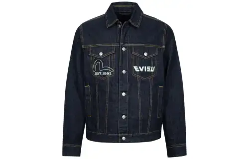 EVISU Denim Jackets Men's Denim Blue Lapel Moderate