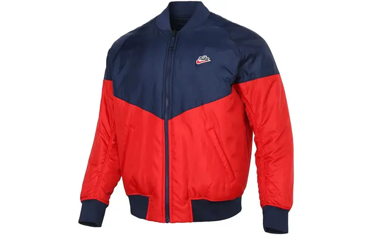 Nike Puffer Jackets Men's Red Stand Collar Moderate Reversible