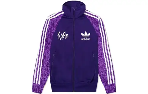 Adidas originals Clothing adidas originals x Korn Joint Series Striped Logo Print Raglan Retro Sports Stand Collar Casual Jacket Jacket Unisex Purple