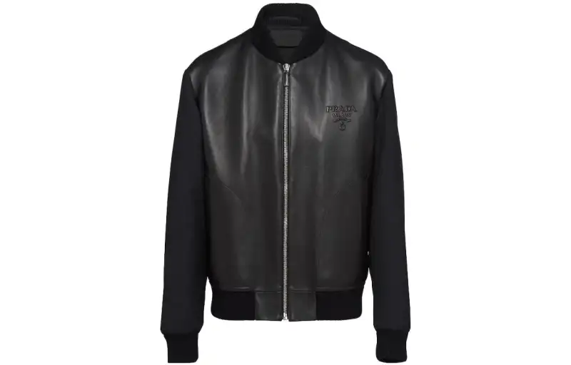 PRADA Jackets Men's Black Baseball Collar Moderate
