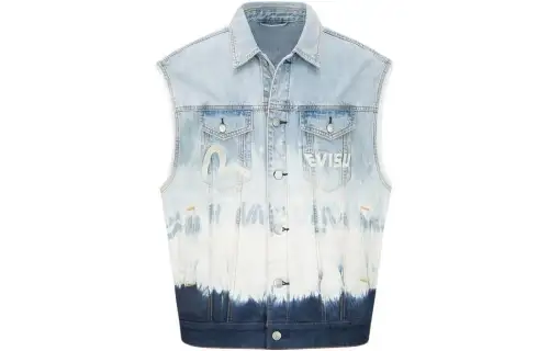 EVISU Vests Men's Denim Blue Lapel Moderate Other