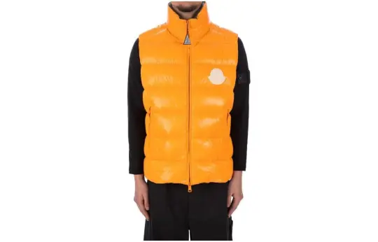 Moncler Down Vests Men's Orange Stand Collar Other