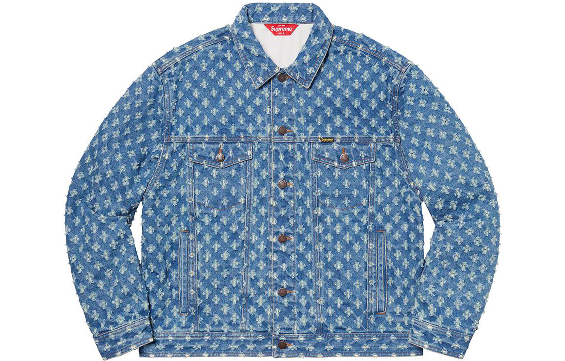 Supreme SS20 Week 10 Hole Punch Denim Trucker Jacket Hollow Logo Hole American Trendy Denim Jacket Autumn Same Style for Men and Women