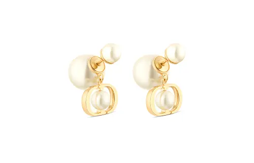 DIOR Resin Pearl Metal Earrings Women's White