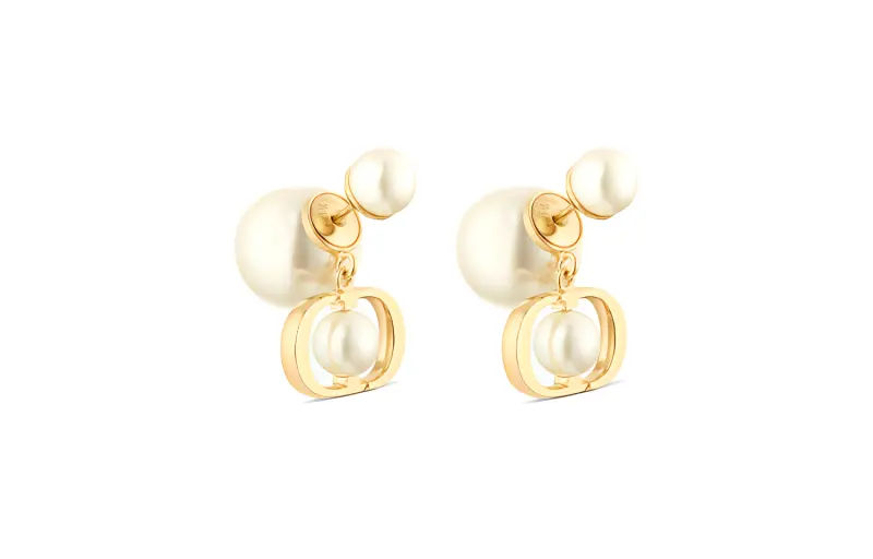DIOR Resin Pearl Metal Earrings Women's White