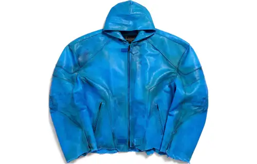Balenciaga Hooded Biker Jacket Jackets & Coats Loose Fit Men's Blue