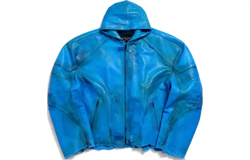 Balenciaga Hooded Biker Jacket Jackets & Coats Loose Fit Men's Blue