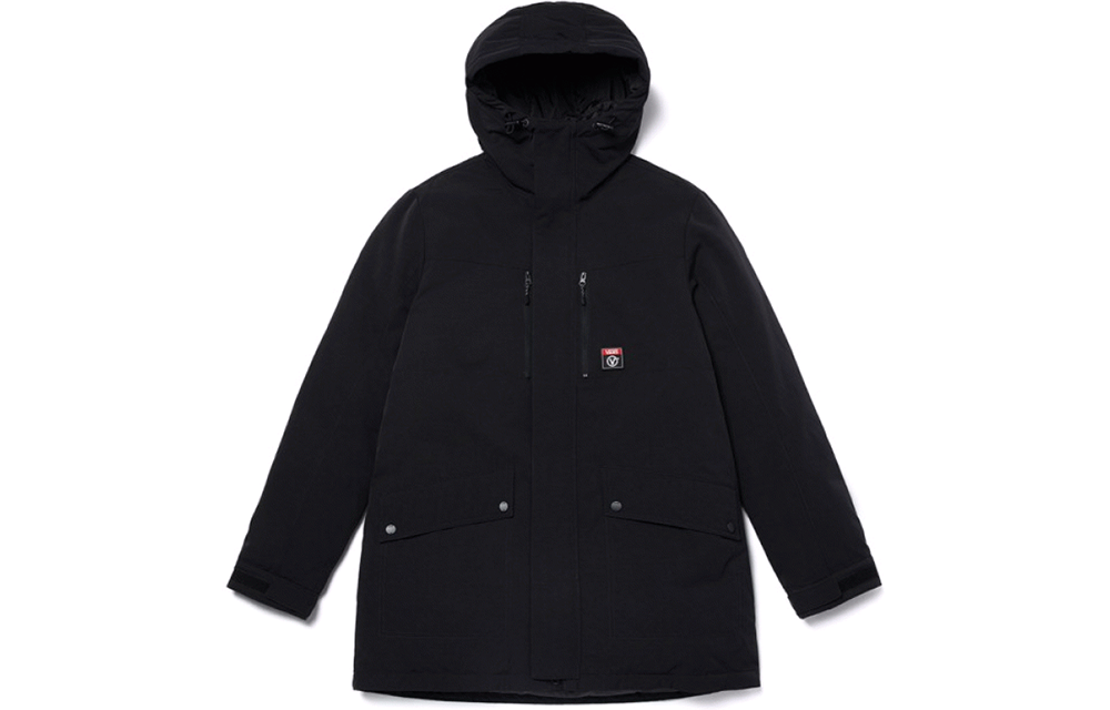 Vans Solid Color Hooded Thickened Mid Length Down Jacket Men's Black