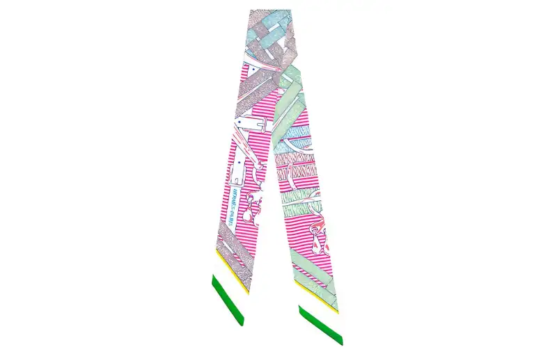 HERMES Silk Scarves Women's Green Pink