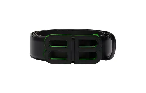 Balenciaga BB Letter Decoration Leather Belts Men's Black Width 3.5cm