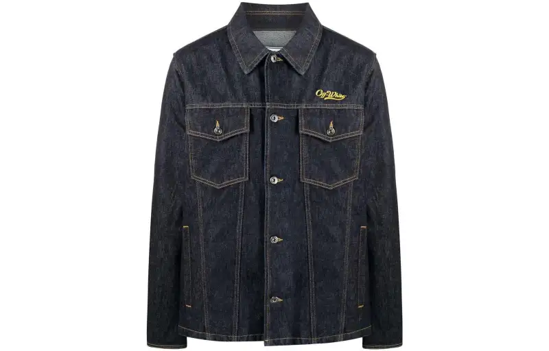 OFF WHITE Logo Embroidered Wave Off Denim Jacket