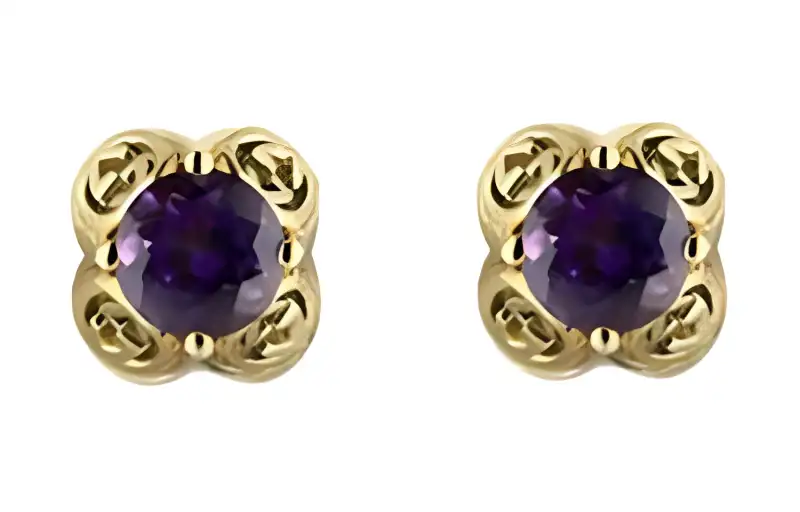 GUCCI Interlocking 18K Gold Crystal Earrings Unisex Purple/Gold