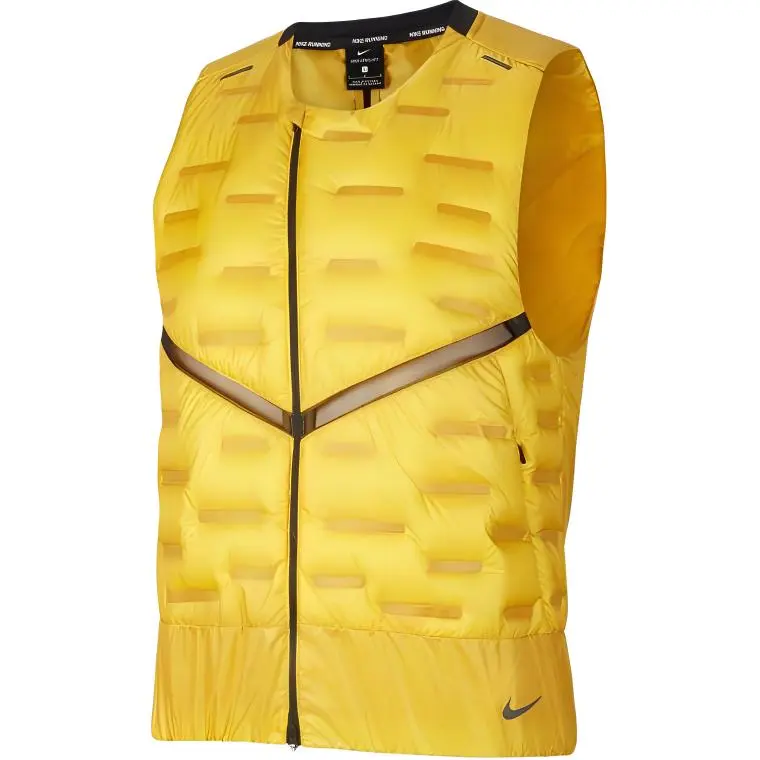Nike Down Vests Men's Yellow Crew Neck Moderate Straight Fit