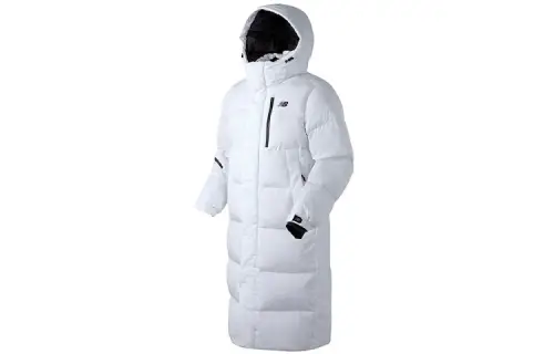 New Balance Solid Color Hooded Long Down Jacket Unisex White Couple's