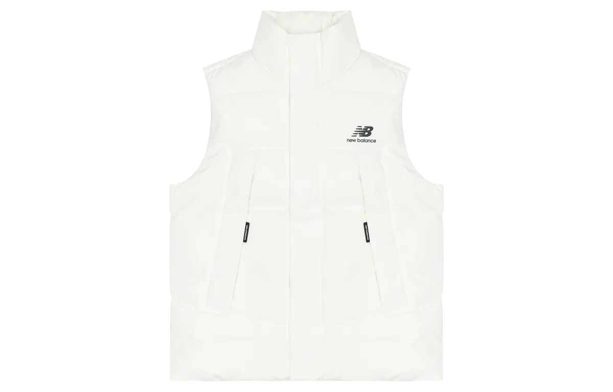 New Balance Pocket Puffer Down Vests Men's White Stand Collar Moderate Other