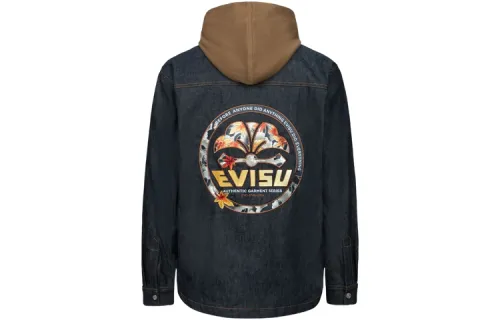 EVISU Denim Jackets Men's Denim Blue Hooded Moderate Straight Fit