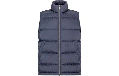 DIOR Down Vests Men's Gray Blue Stand Collar Moderate Other