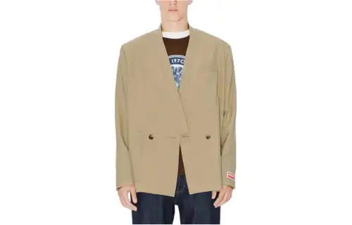 【Zoomed ImageryPrevious Season】collarless double-breasted wool blazer