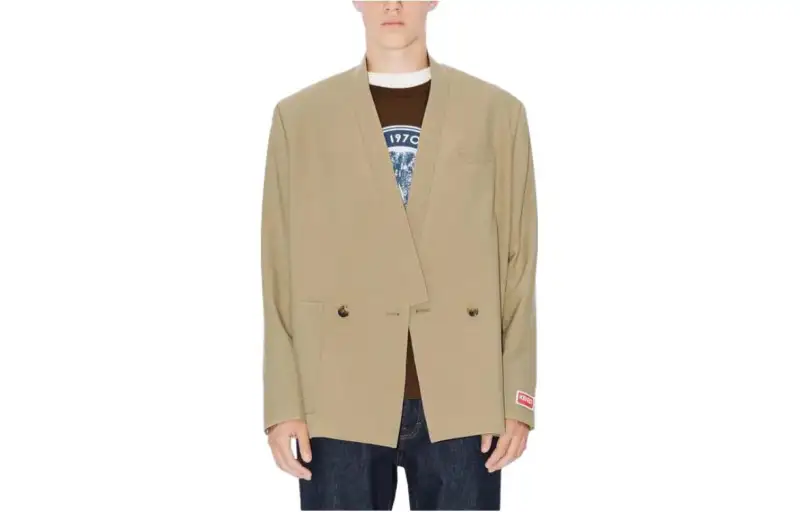 【Zoomed ImageryPrevious Season】collarless double-breasted wool blazer