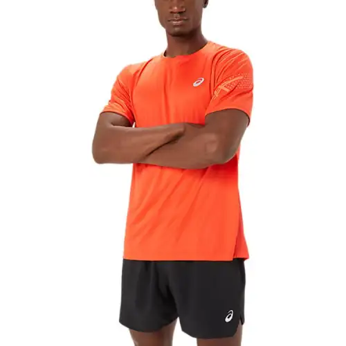 ASICS T Shirts Men's True Red Crew Neck Moderate Straight Fit