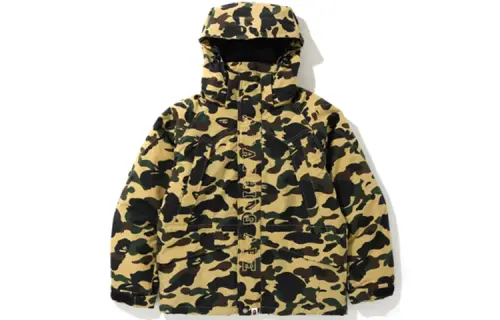 A BATHING APE 1st Camo Snowboard Down Jacket Camo Hat Detachable Ski Snow Mountain Down Jacket Men's Khaki