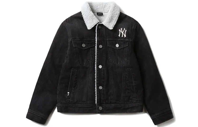 MLB New York Yankees Denim Jackets Unisex Black Lapel Moderate Straight Fit