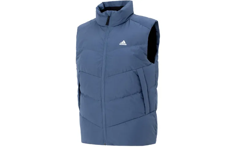 Adidas Down Vests Men's Blue Stand Collar Moderate