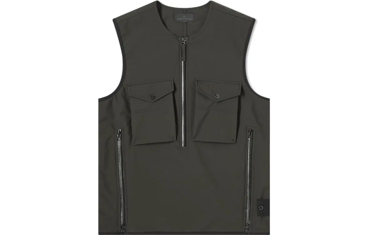 STONE ISLAND Ghost Vests Unisex Black Crew Neck Moderate Workwear
