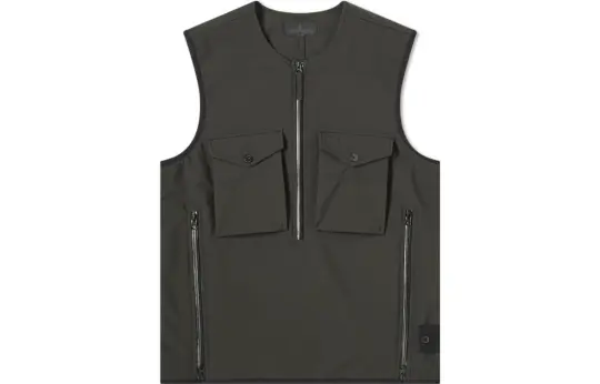 STONE ISLAND Ghost Vests Unisex Black Crew Neck Moderate Workwear