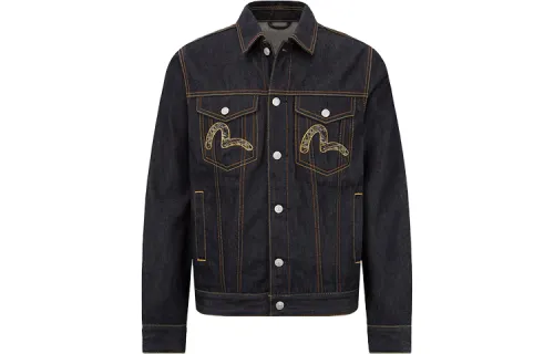 EVISU Denim Jackets Men's Denim Blue Lapel Moderate Straight Fit