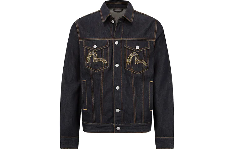 EVISU Denim Jackets Men's Denim Blue Lapel Moderate Straight Fit