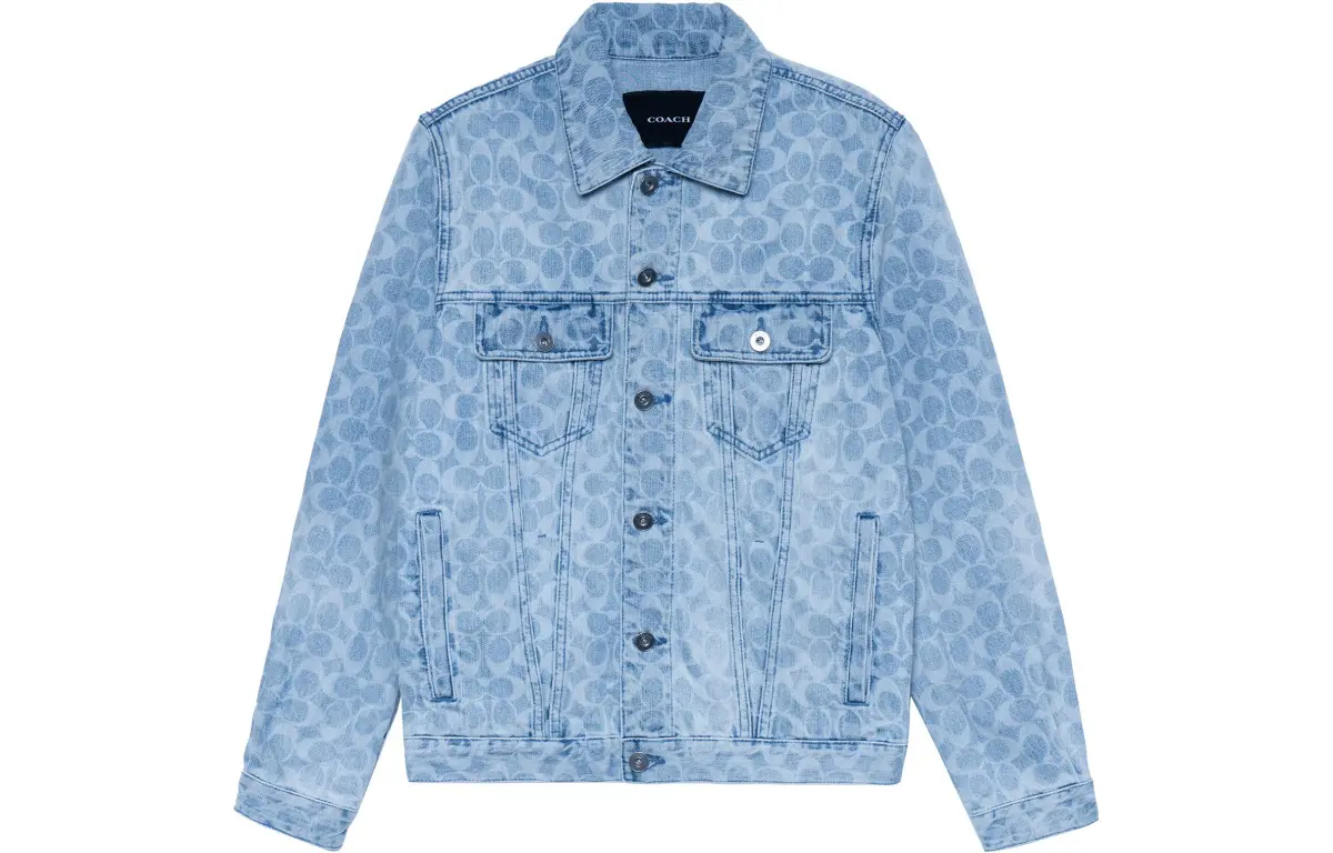 COACH Denim Jackets Men's Blue Lapel Moderate