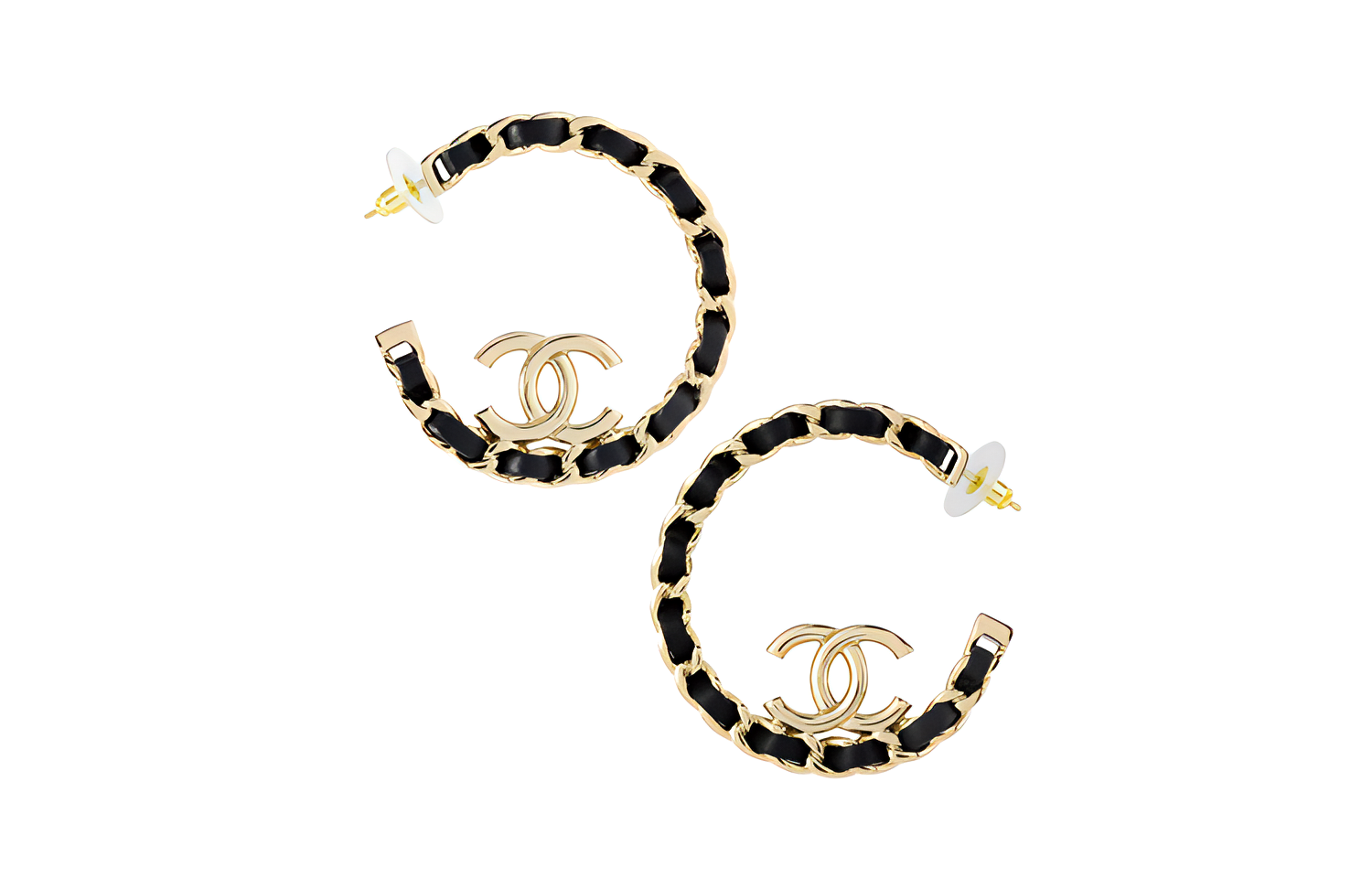 CHANEL Metal and lambskin Double C hoop earrings