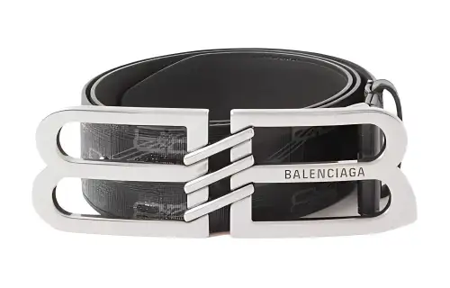 Balenciaga Coated Canvas Leather Belts Men's Black Width 4CM